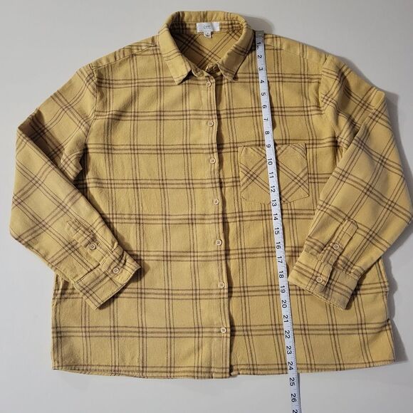 Women's Mustard Yellow Plaid Flannel Button-Down Shirt - Picture 6 of 14